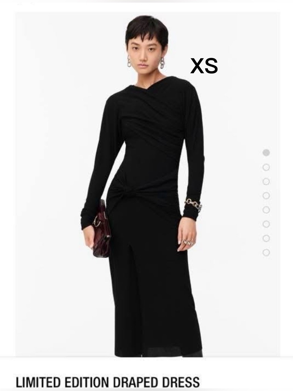 Zara Black Draped Long-Sleeve Twist Waist wool Dress